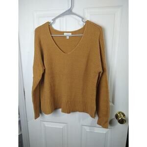 Lucky Brand Women's S Sweater Mustard V Neck Side Slit Long Sleeve Casual